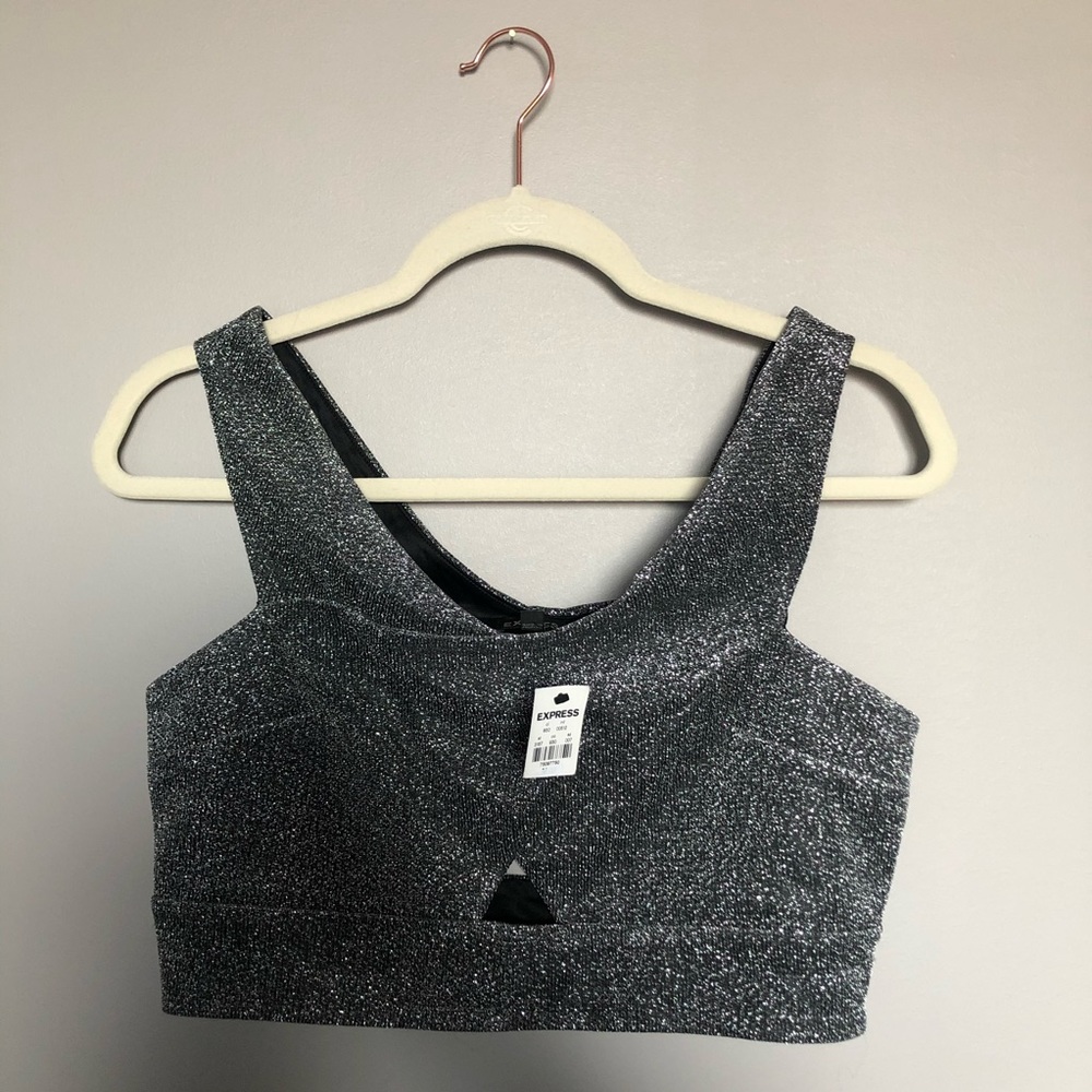 EXPRESS Silver off the shoulder crop top